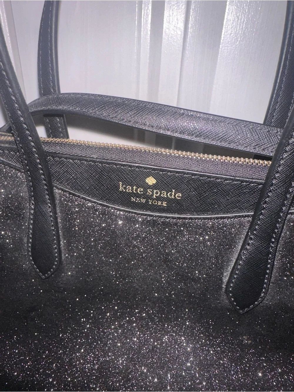 kate spade black glitter satchel with detachable strap